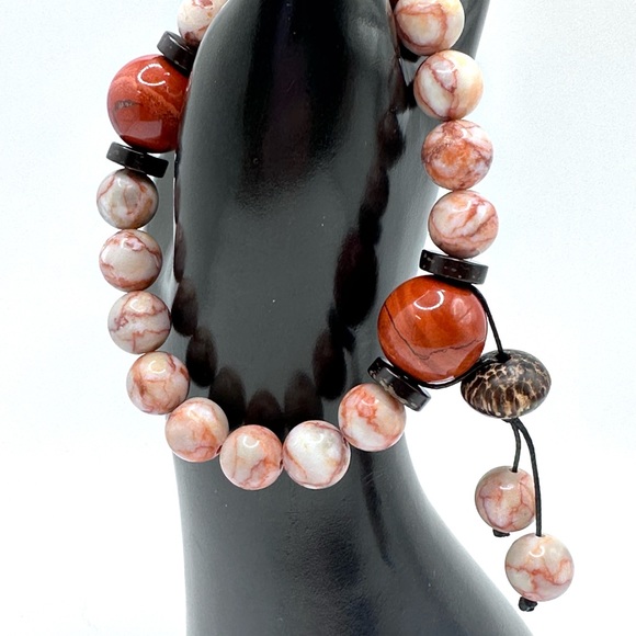 RED VEIN JASPER + RED JADPER NATURAL BRACELET size 7” - Picture 4 of 9